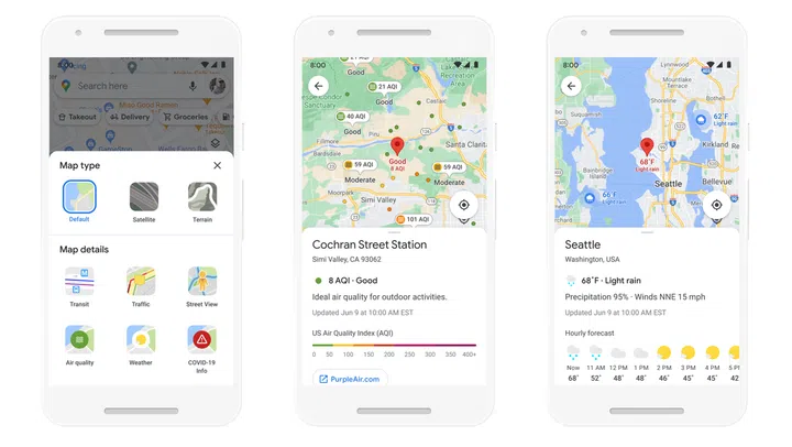 New weather and air quality layers. (Image source: Google)