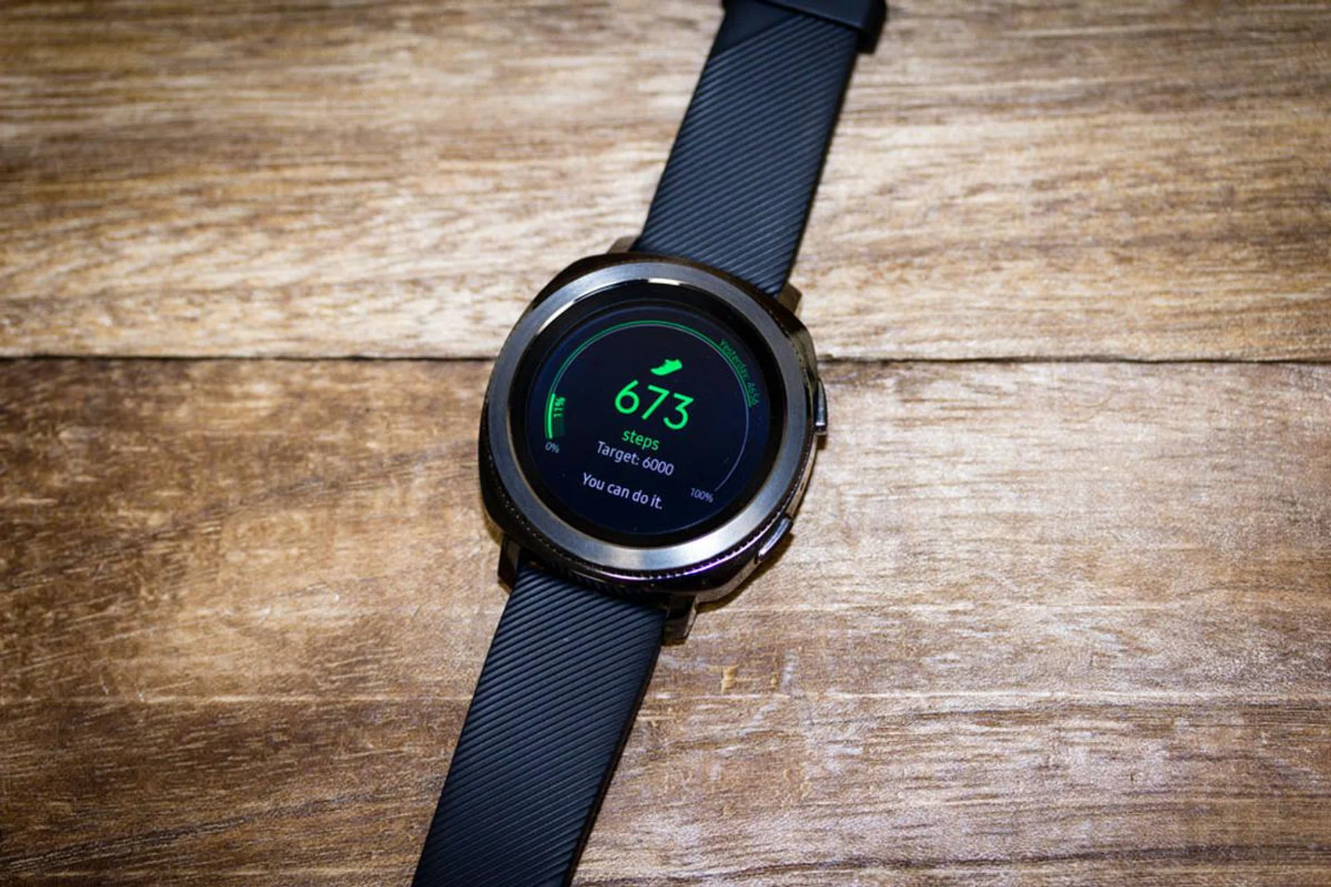 Turn the bezel right to scroll through a series of widgets. You’ll be able to check things like the weather, your calendar and calories burned.