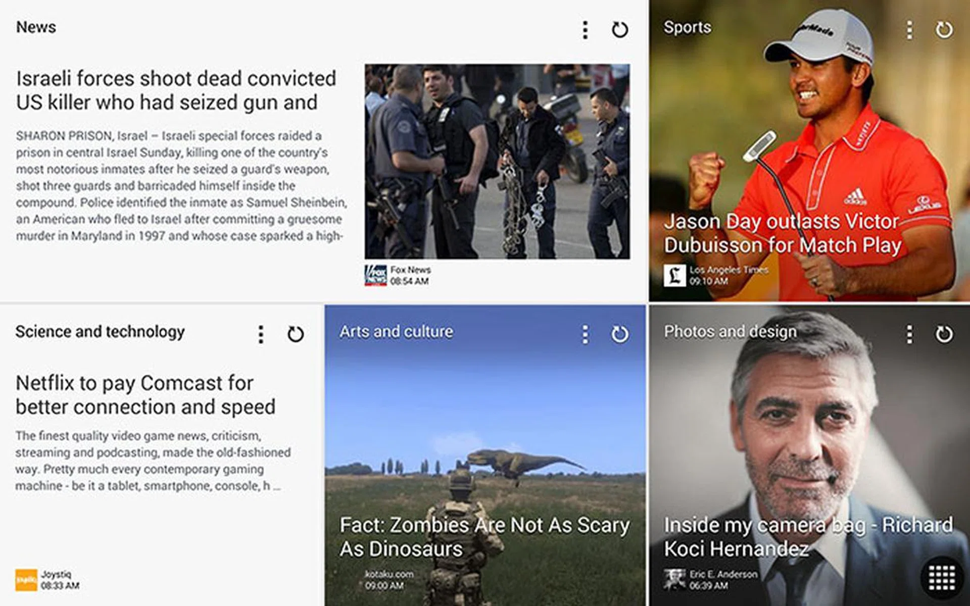 The tile-based layout of Magazine UX looks pretty good. Disappointingly, it doesn't support Facebook and Google+.