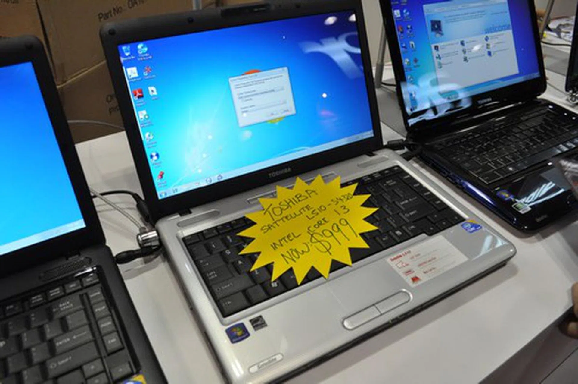 Look for the Satellite L510 series at the Toshiba booth. The L510-S4319N shaves the most off its usual price, $1179 instead of $1429, while the L510-P433 is the most affordable at $939.