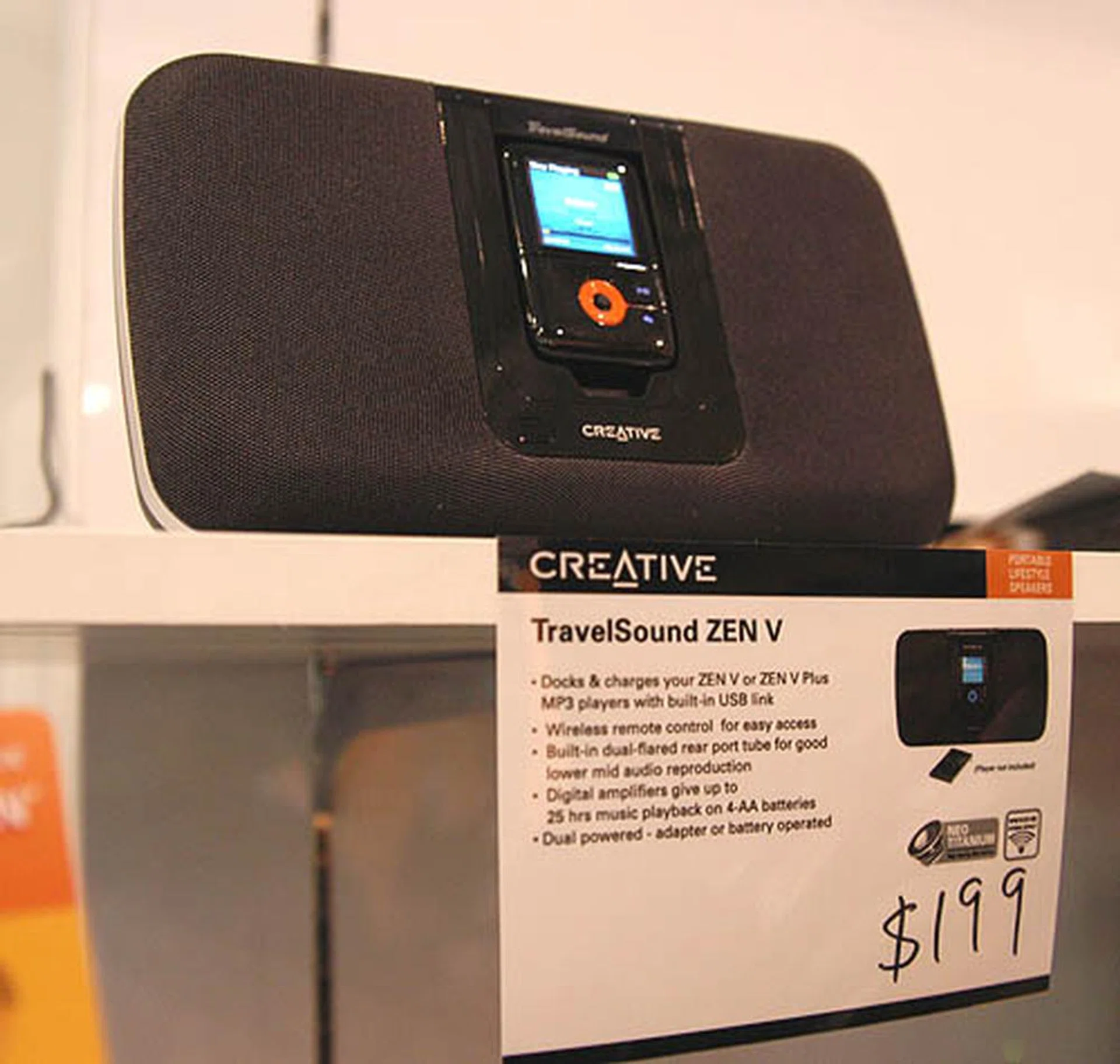 Another recent product, the Creative TravelSound Zen V docking speakers cost $199 and plays music from your Zen V while it charges. 