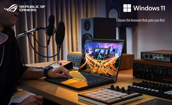 Work, play, shop, stream, connect -- whatever you set out to do, Microsoft Edge on Windows 11 helps you do it with speed and security. (Image source: ROG)