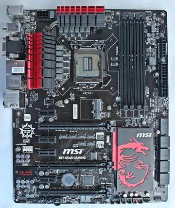 The MSI Z87-GD65 Gaming motherboard sports the same Dragoon Army colors as the earlier MSI Z77A-GD65 board. The main difference is the newer board sports a new LGA1150 CPU socket and the new Intel Z87 chipset.