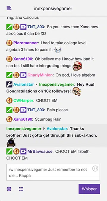 Private messages will appear in the main chat window alongside public messages. (Image Source: Twitch)