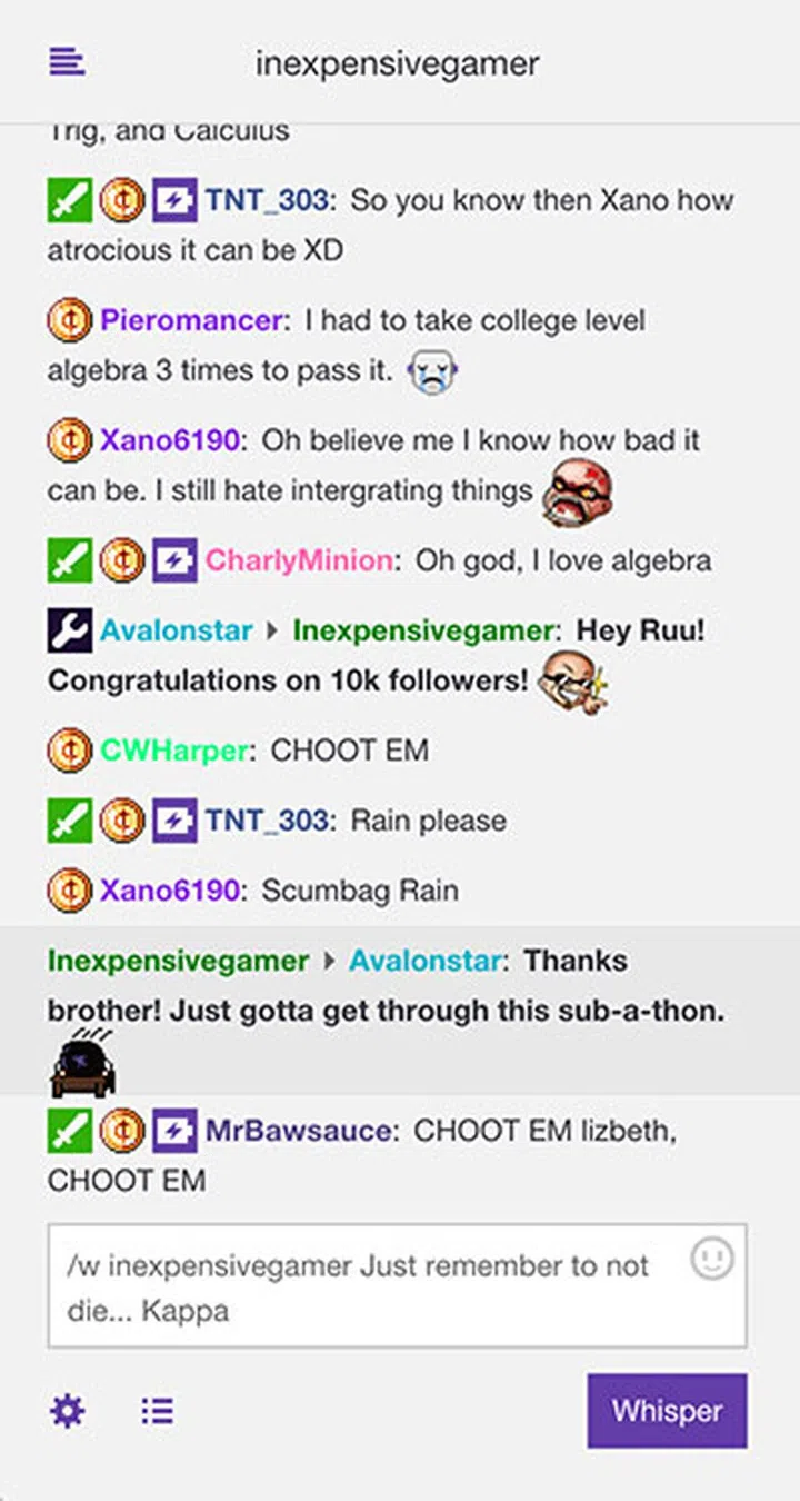 Private messages will appear in the main chat window alongside public messages. (Image Source: Twitch)