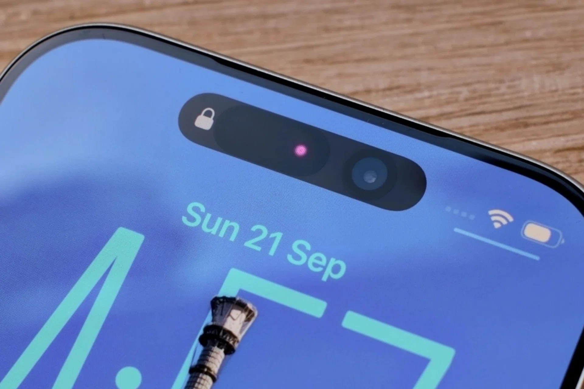 The front-facing selfie camera on the Apple iPhone 17 Pro.