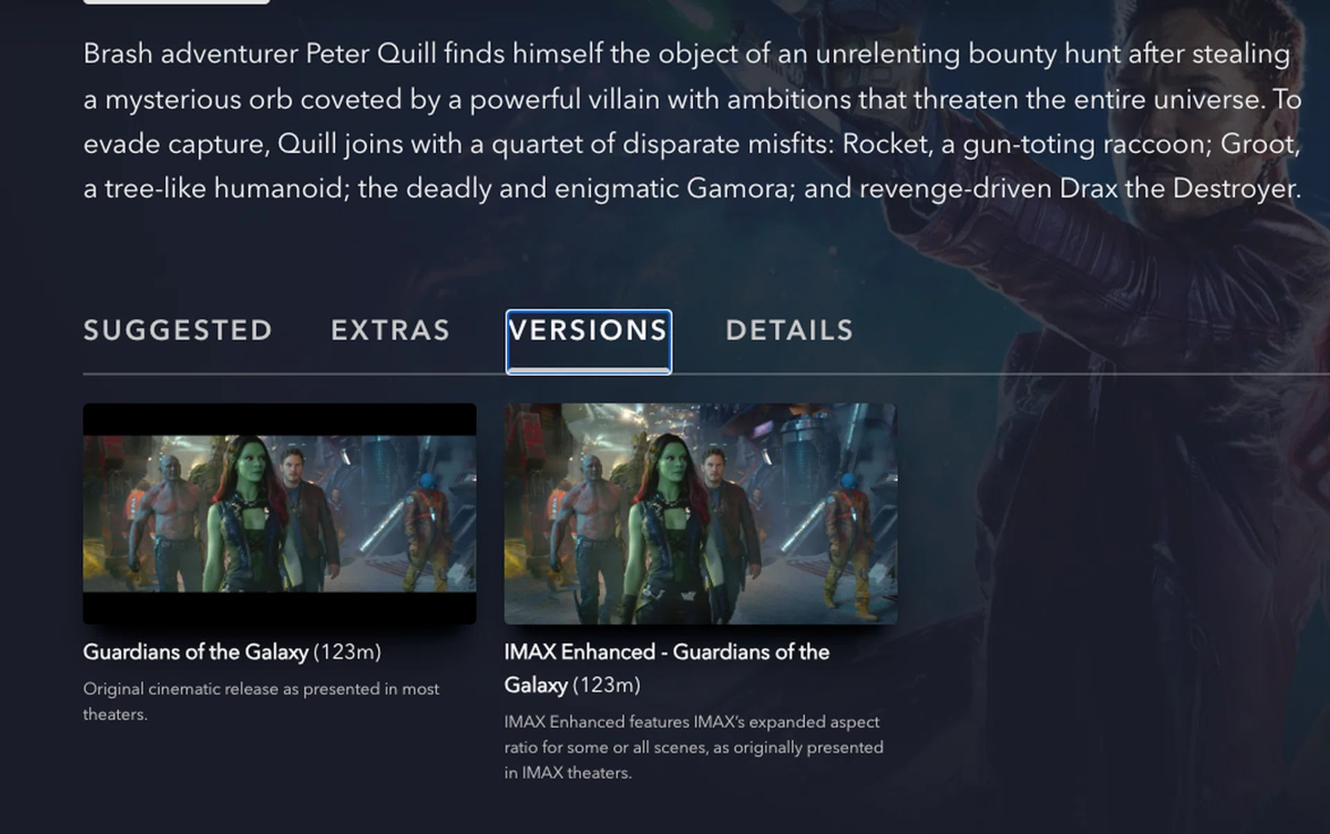 You can find the different watchable versions of the movie you want under Disney+. 