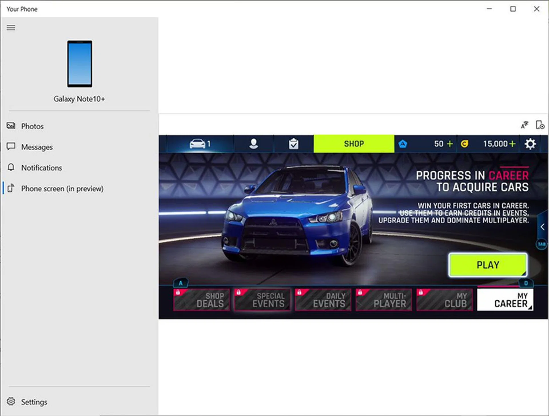 The Your Phone app lets you view your Note10 phone's contents on your computer. 
