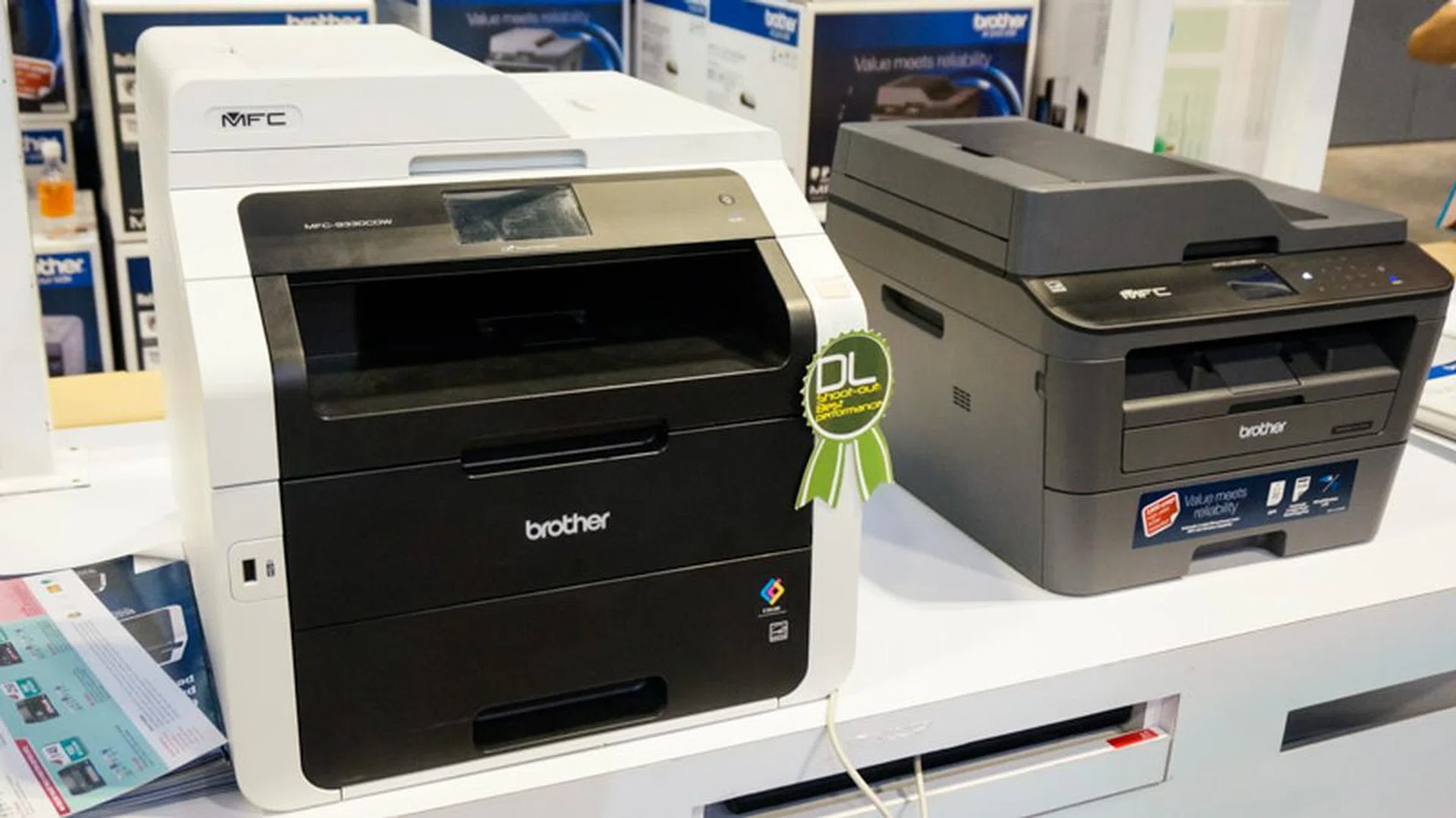 Up next, is a compact color laser printer with duplex that is also Wi-Fi enabled. The MFC-9330CDW supports Wi-Fi Direct printing and Google Cloud Print, and has a 35-sheet ADF. This prints up to 22ppm in both mono and color printing modes, and is going for S$548 with a free S$80 voucher at the show. 