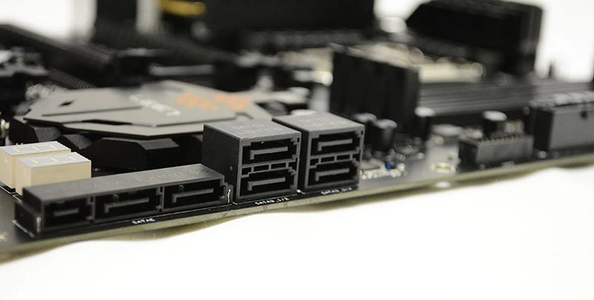 There are comparatively fewer SATA ports compared to the other boards, with just six SATA 6Gbps connectors provided via the chipset and the third-party ASMedia controller.