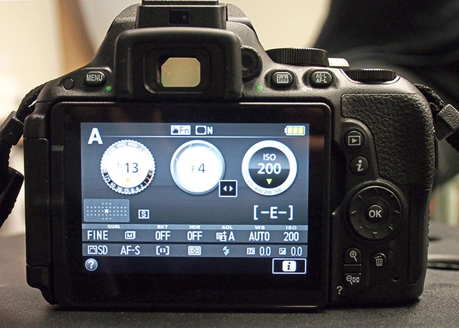 Hitting the info button shows the current settings of your camera. 