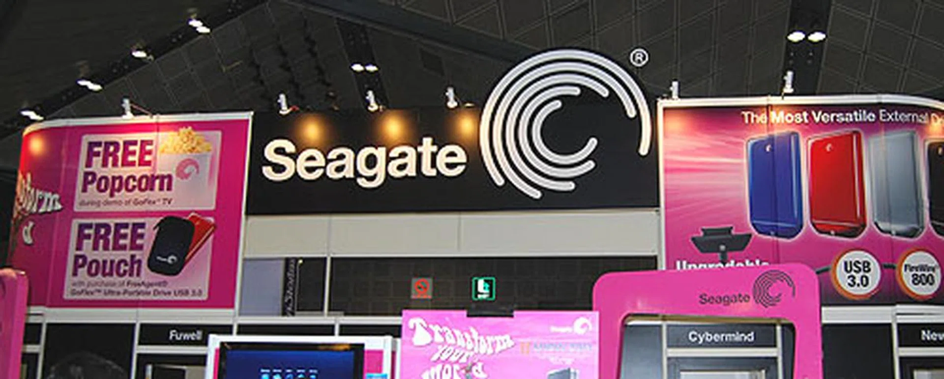 Hard drives, media players and other storage related products follow under the domain of Seagate. Oh and free popcorn when they demo GoFlex TV. 