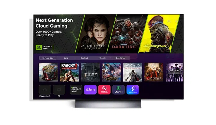 An LG TV using its WebOS interface to display NVIDIA GeForce Now cloud gaming service on its display. Source: LG.