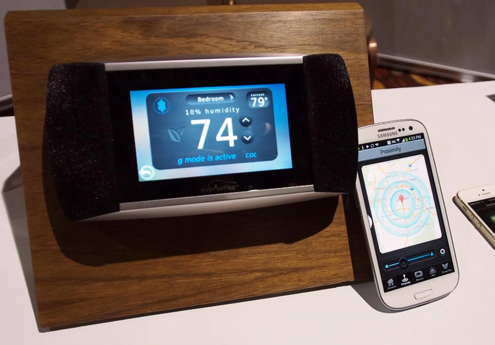 The Eversense thermostat will activate your aircon to cool your house down before you arrive home.