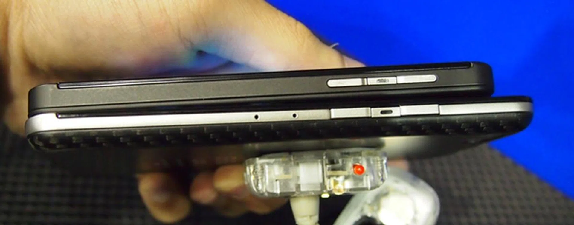 Seen here are the 9mm thin BlackBerry Z10 (top) and the 9.4mm thin BlackBerry Z30 (bottom).