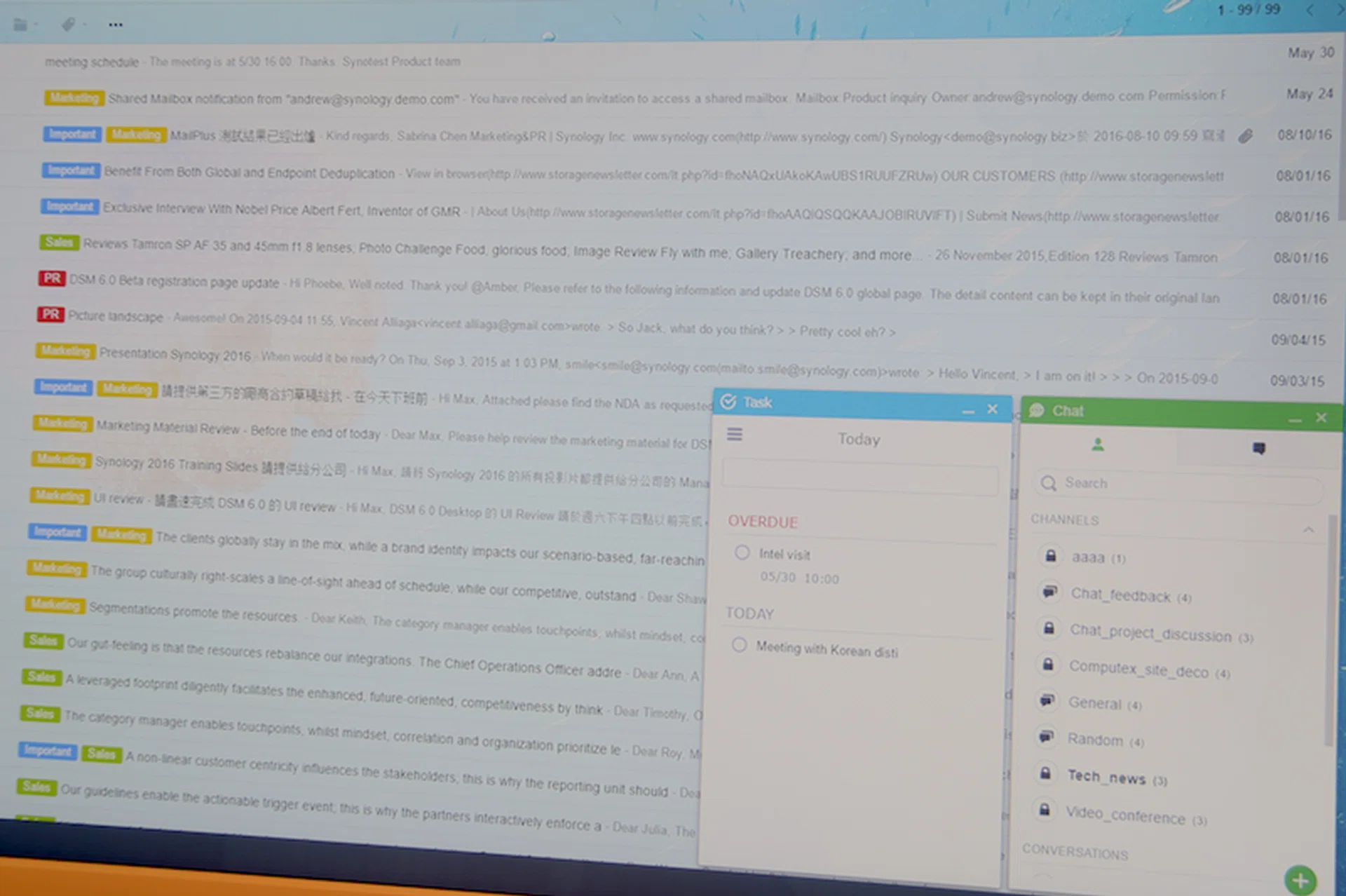 Users can call up their to-do list and conversation channels in the form of pop-up windows when accessing MailPlus.