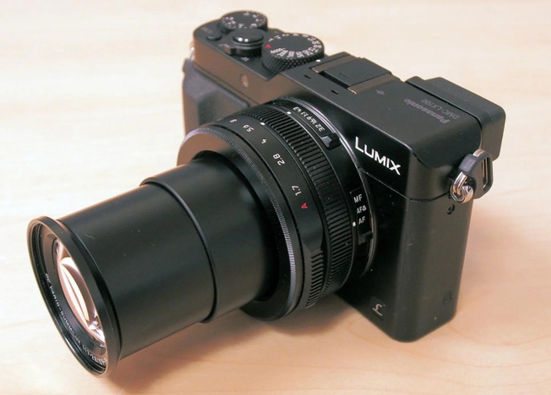 The LX100 with its lens fully racked out. 