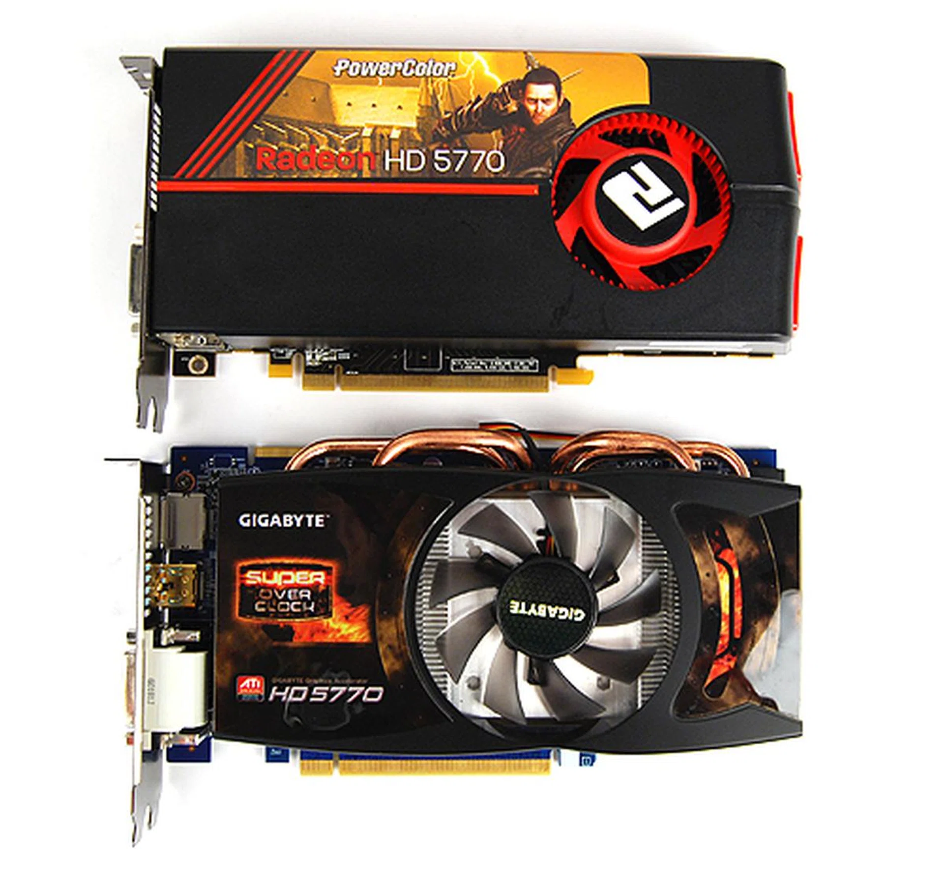 The Gigabyte HD 5770 Super Overclock has a custom cooler that employs a larger fan as well as four thick copper heat pipes.