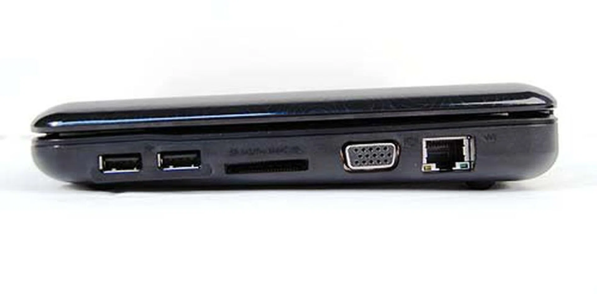 The right side seems to be a little packed with two USB ports, a card reader, VGA out and LAN port.