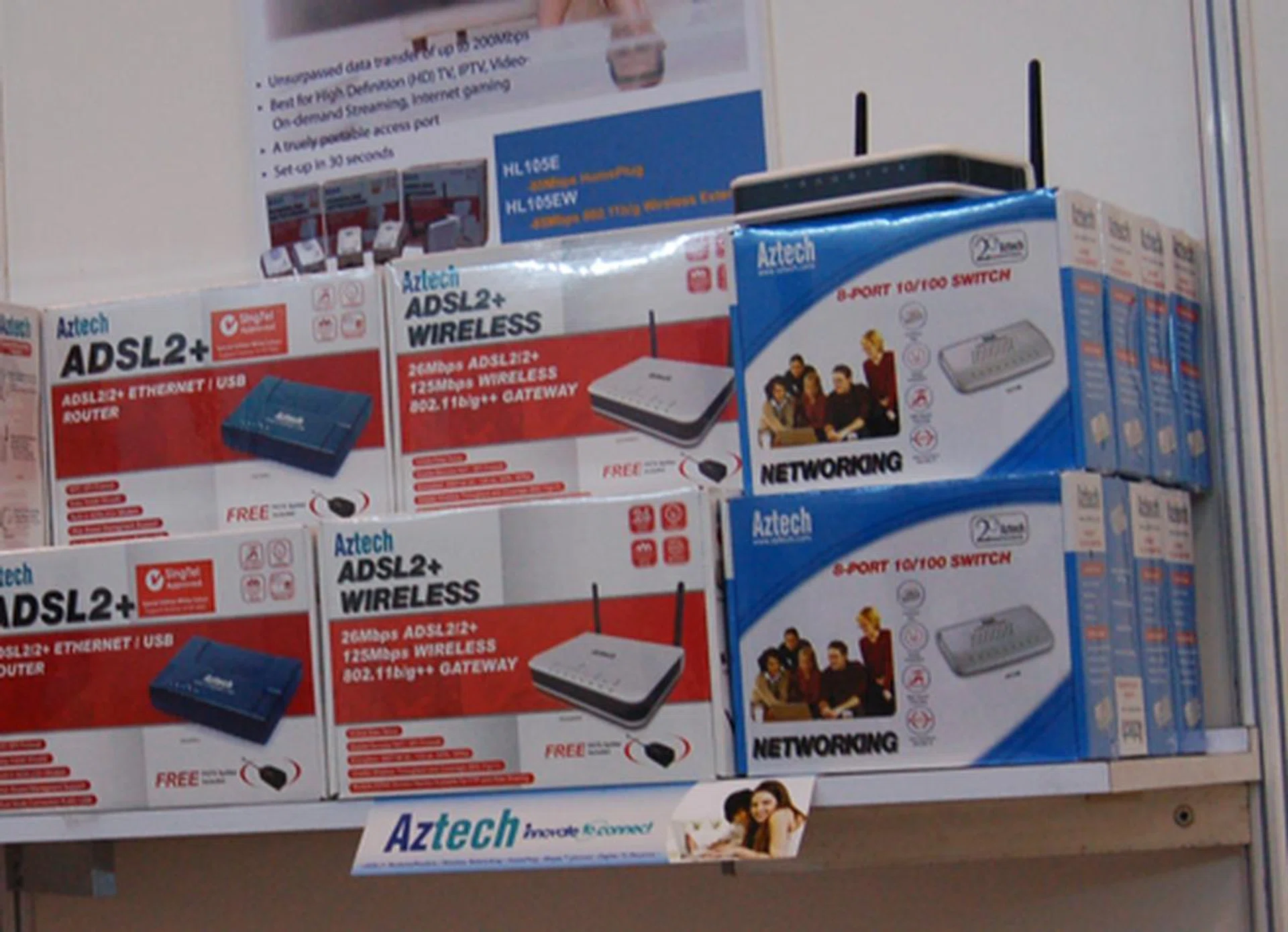  This new product from Aztech, the 4-port wireless router, costs only $129.90. And it comes with free 802.11g wireless USB 2.0 adapter, WL635USB.  