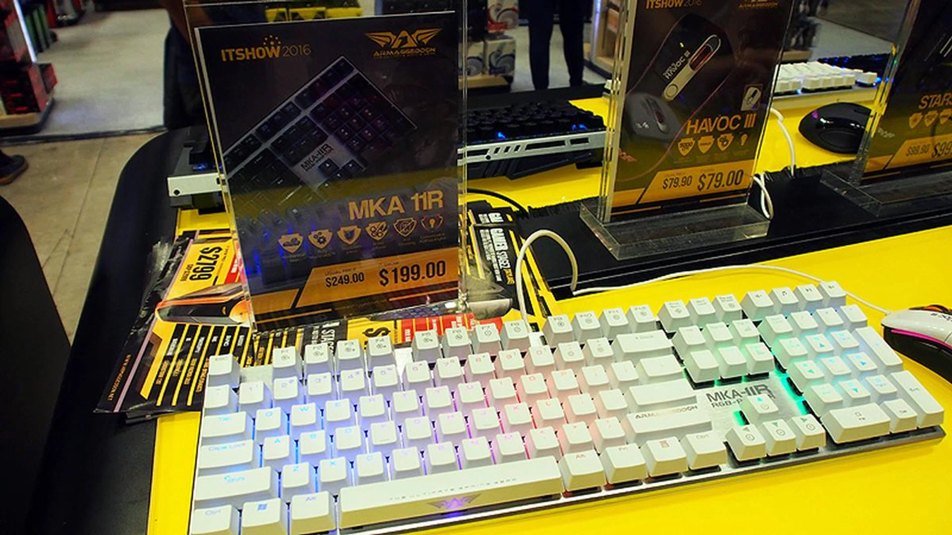 The Armaggeddon RGB Raptor MKA-11R has six macro-able buttons, and they are available with Blue, Brown, Black, or Red switches. This RGB LED mechanical keyboard comes in two colors – Black or White. It’s going at S$199 (U.P. S$249) at the Armaggeddon Booth found at Hall 603/604, Booth 6115.