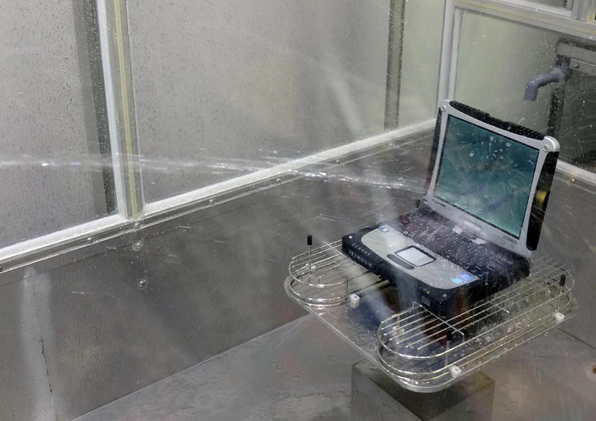 Panasonic's IPX-5 test involves shooting a continuous stream of water at the device from all angles, while the device is on.