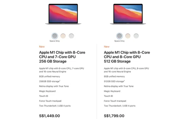Look closely, the entry-level MacBook Air has one GPU core less.