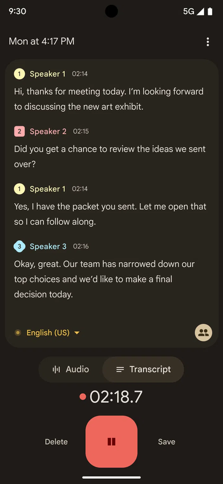 Labels for different speakers, now in Recorder app.