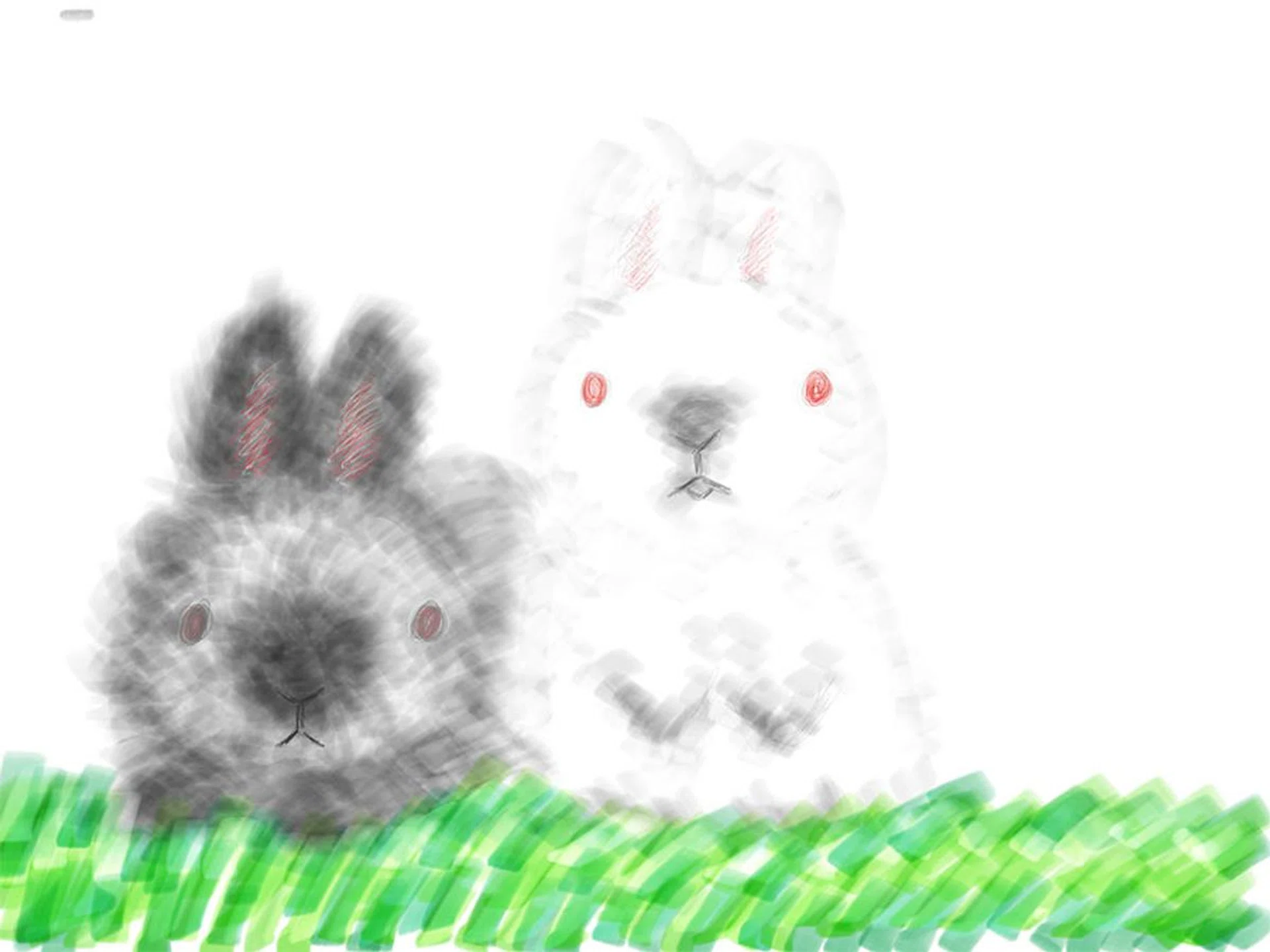 Here's a drawing by my fiancée of our two bunnies. Note the use of shading and the variation between soft and hard lines.