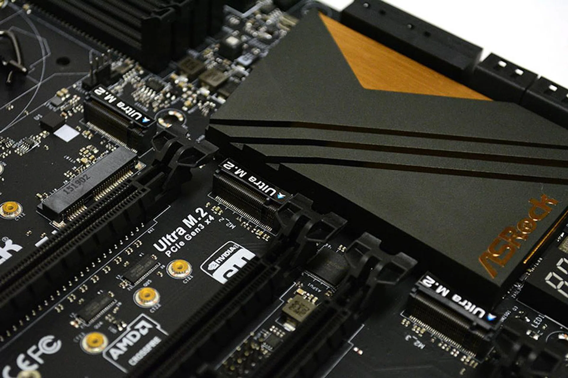 A closer look at the three M.2 sockets on the board.