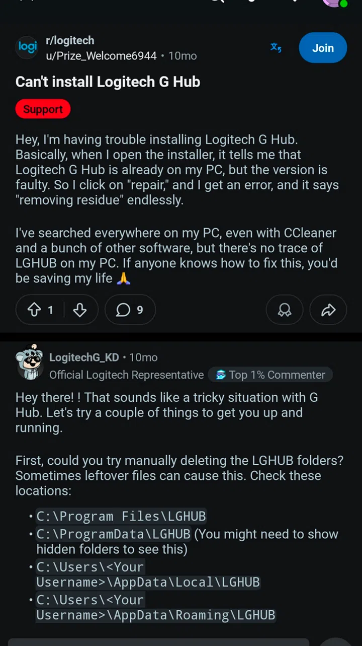 Screenshot of Reddit user