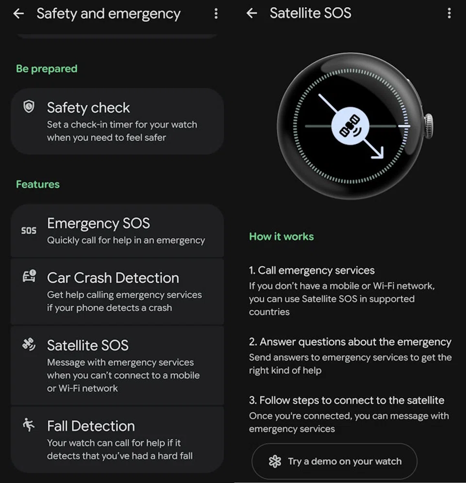 The Google Pixel Watch 4 SOS satellite