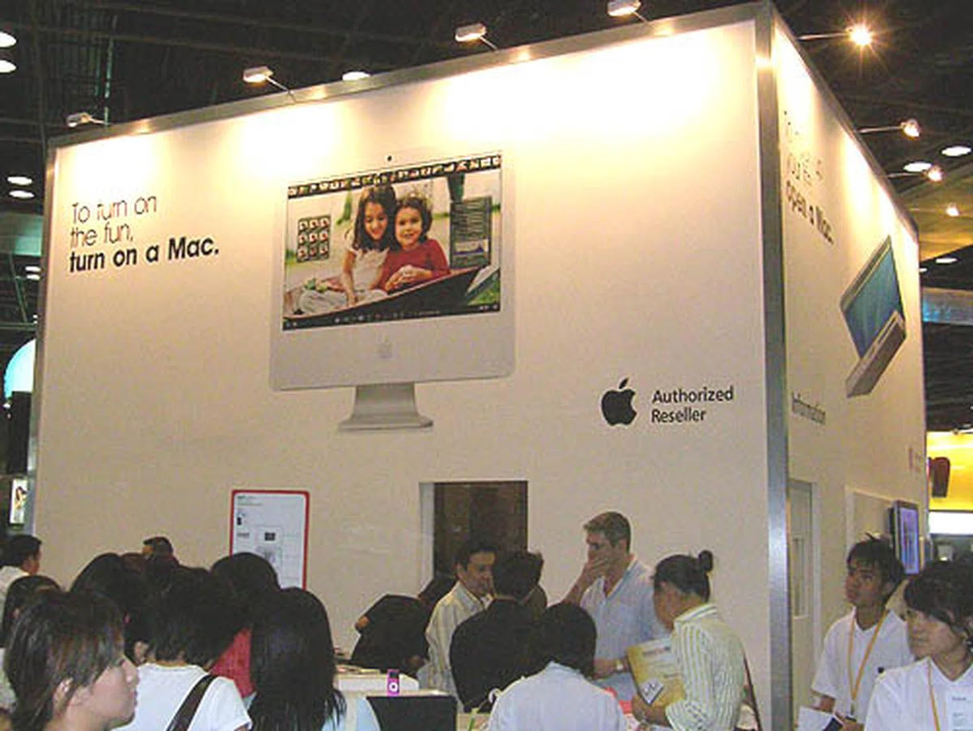  There's no mistaking the iconic white decor of the Apple booth.  