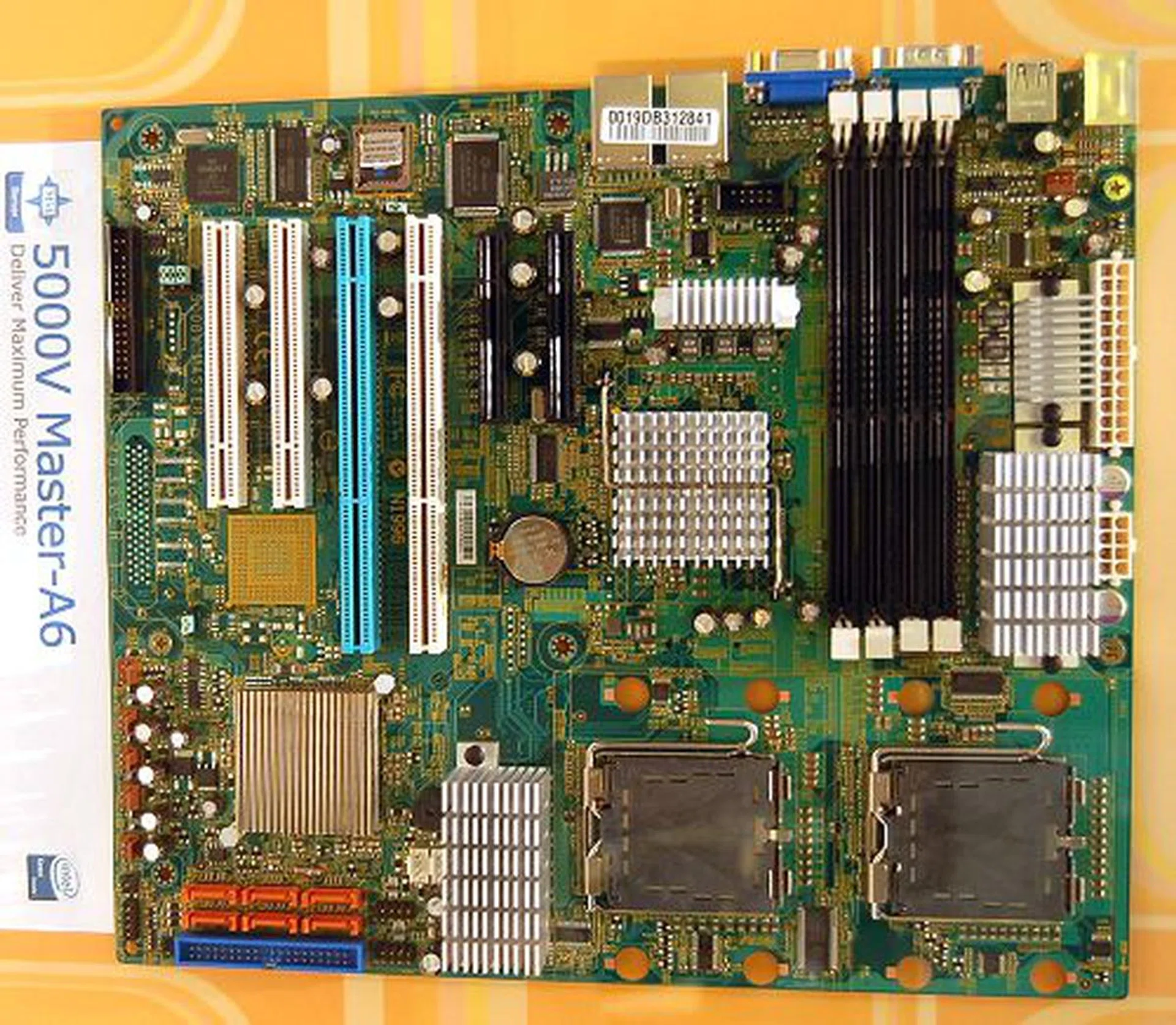  Based on the Intel 5000V chipset, the MSI 5000V Master-A6 is a new generation entry-level dual Xeon processor motherboard. Using four FBDIMM slots, this board can handle 16GB of DDR-667 FBDIMM memory. Expansion slot configuration is two PCI, two PCI-X (100MHz) and two PCIe x8 slots (one of which operates at x4).  