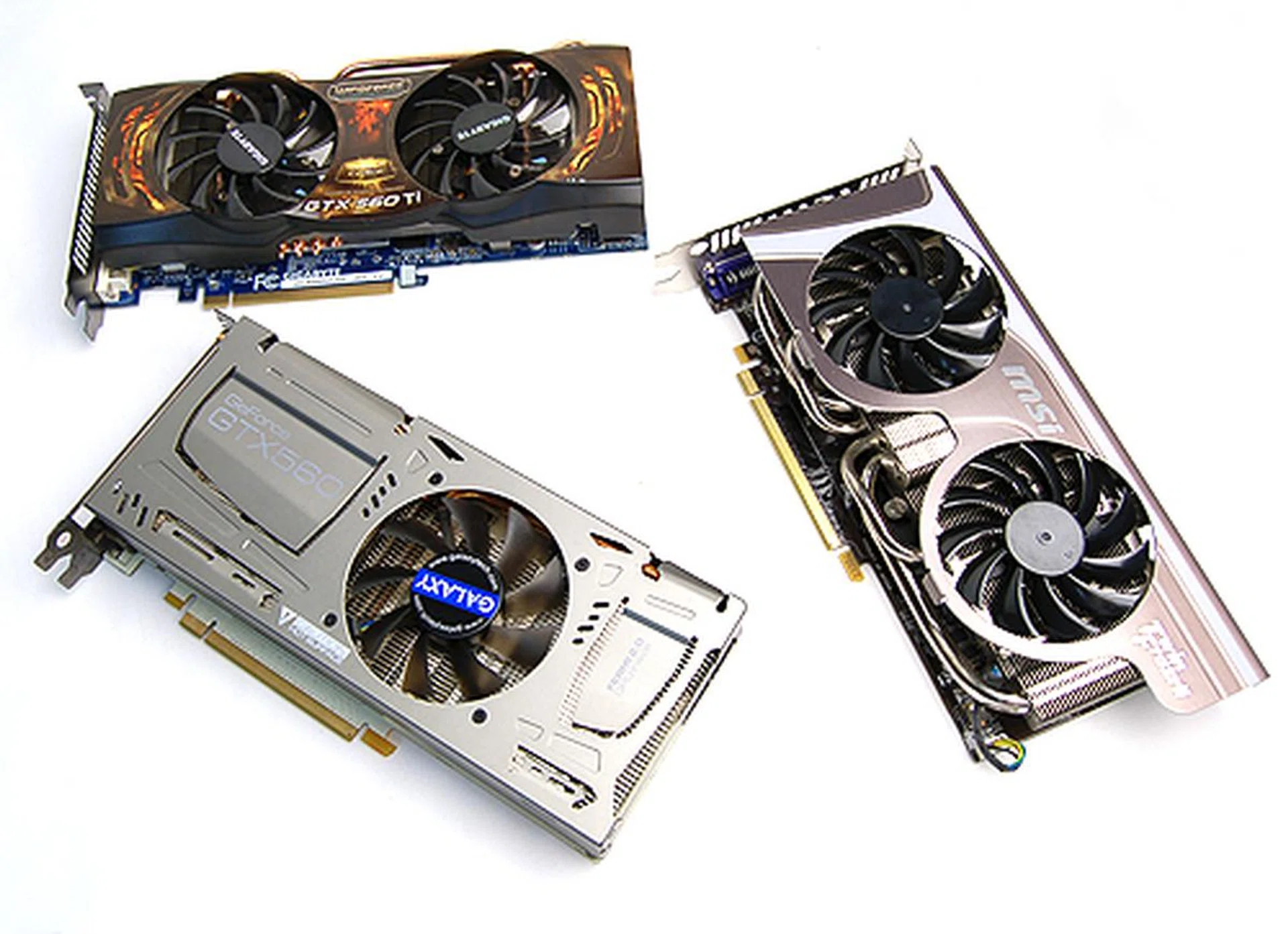 With a combined total of 1152 CUDA cores, please welcome our GeForce GTX 560 Ti competitors today from Galaxy, Gigabyte and MSI.