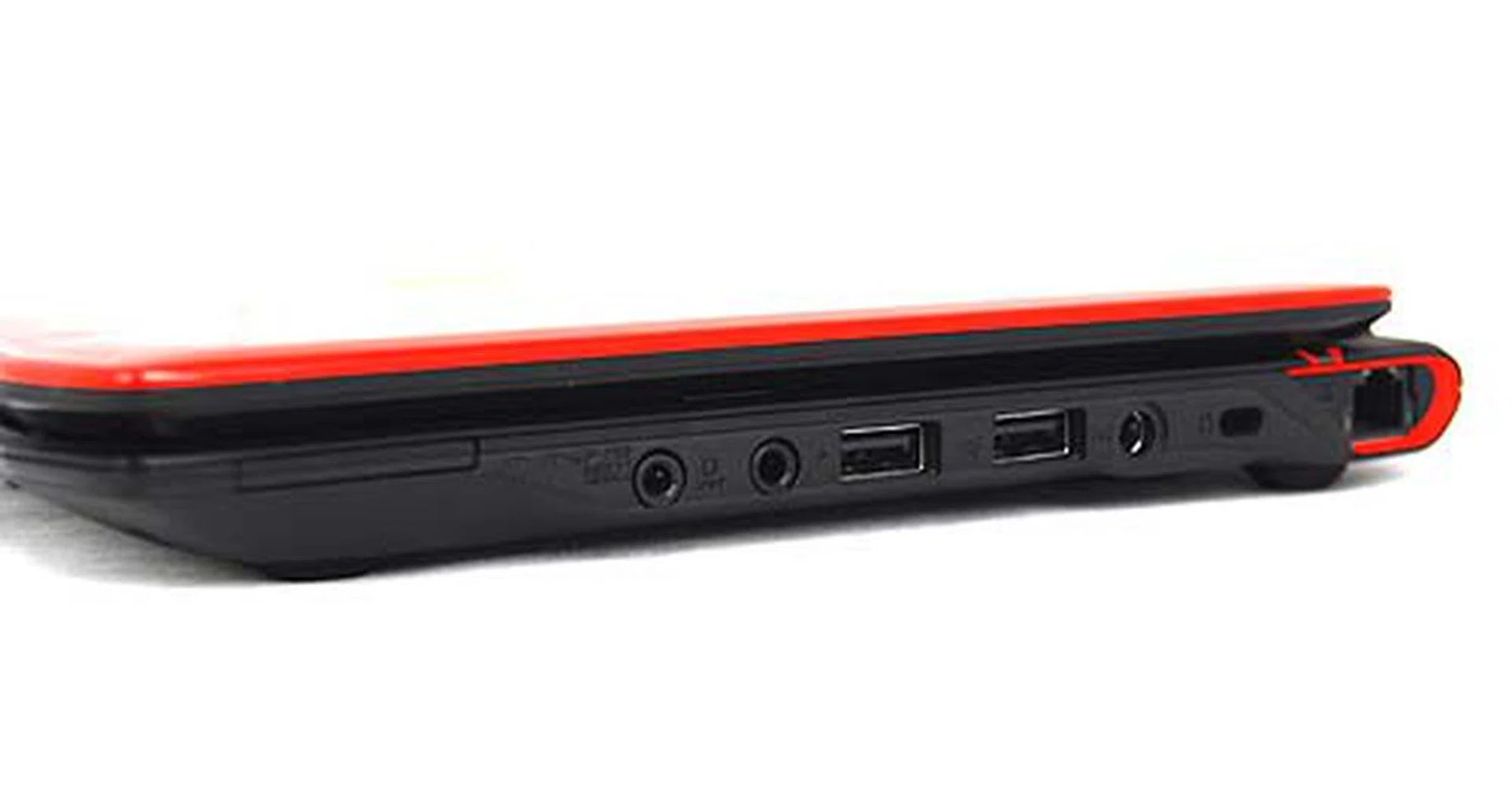 The left side has a more conventional design with the card reader, audio jacks, dual USB 2.0 ports, and the LAN port.