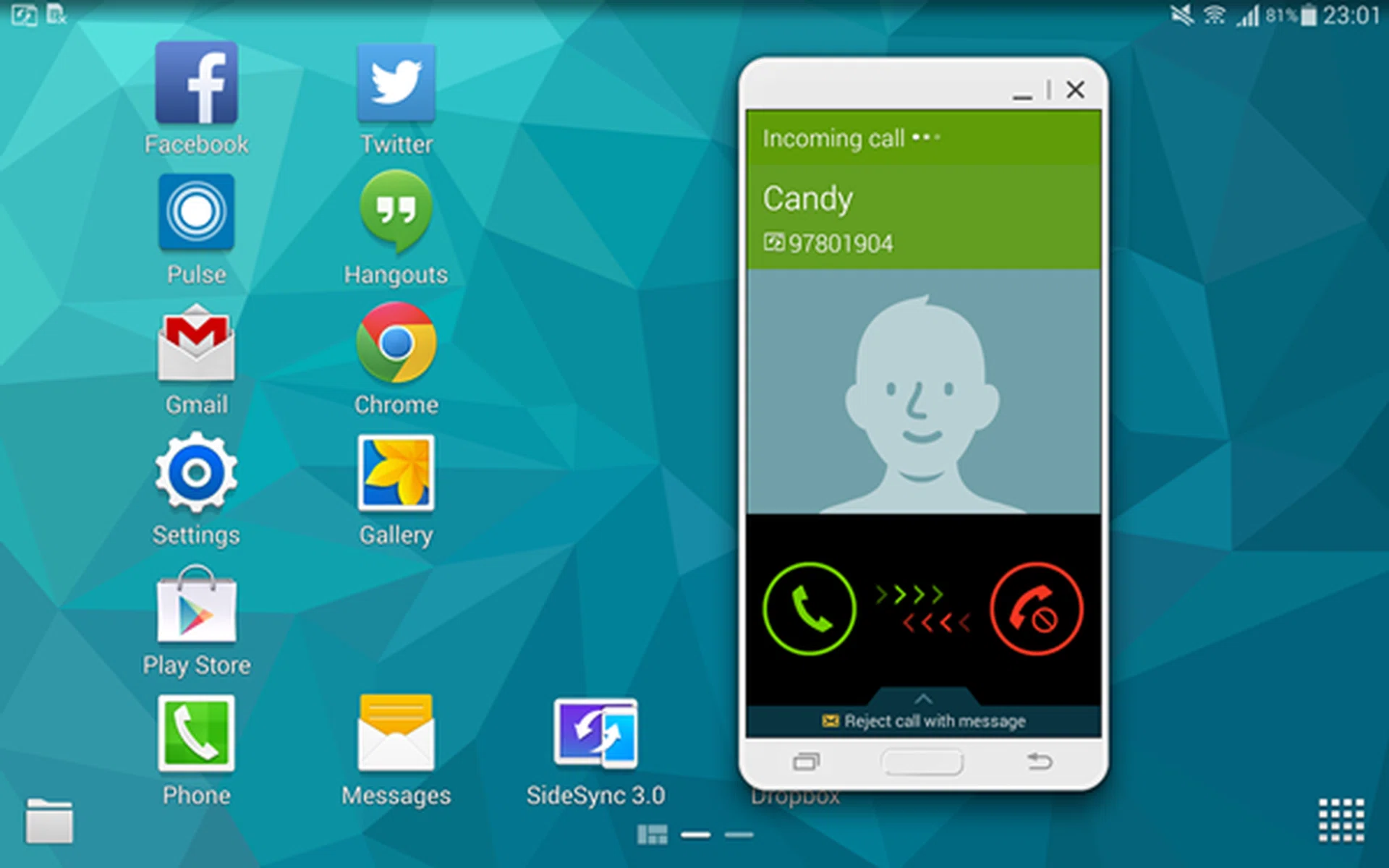 You can answer or reject an incoming call on the Galaxy Tab S 8.4 (Wi-Fi or LTE) when the "paired" phone is not within reach.