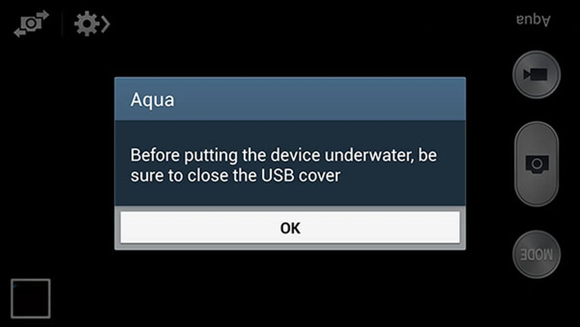 The Aqua mode will also remind you to close the USB cover.