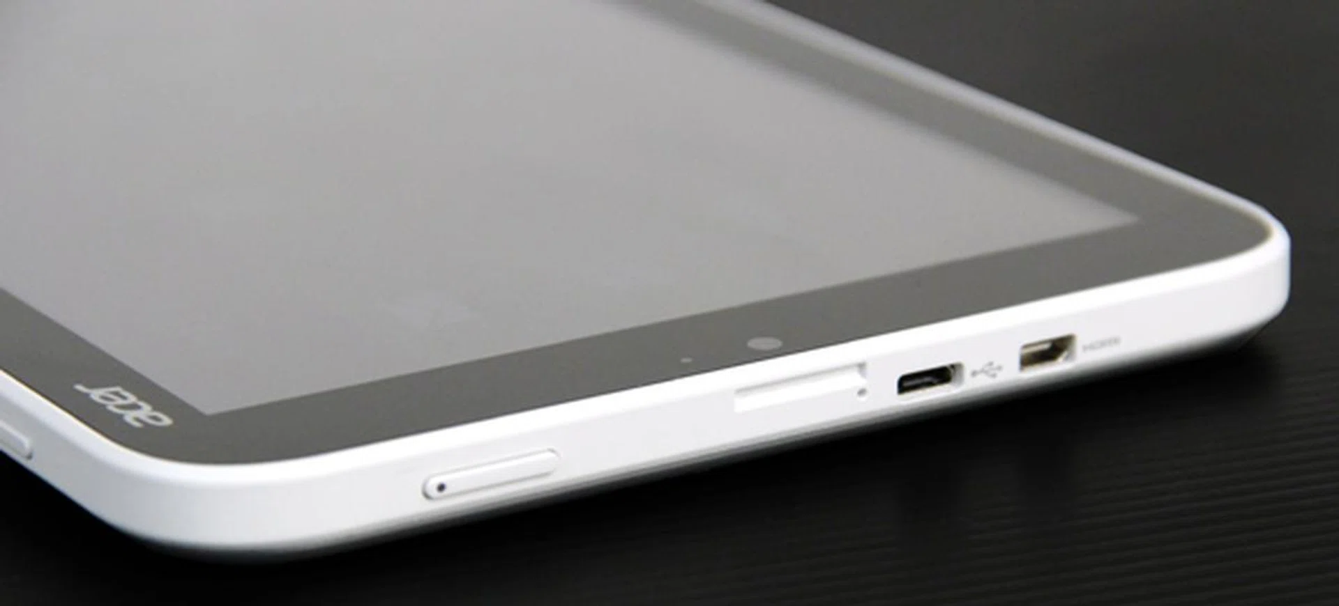 Held in landscape orientation, the micro-USB and mini-HDMI ports can be found on the left edge of the device. Note also the filled-in SIM card slot (perhaps there are future iterations with data connectivity support? The power button is also located here.