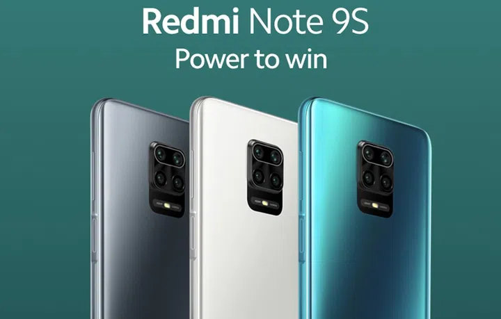 (From left to right) Interstellar Grey, Aurora Blue and Glacier White versions of the Xiaomi Redmi Note 9S.