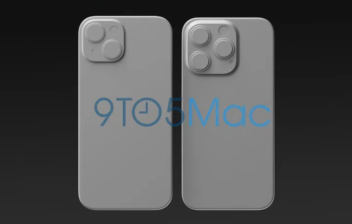 Apple iPhone 15 (left) and iPhone 15 Pro (right). <br>Image source: 9to5Mac