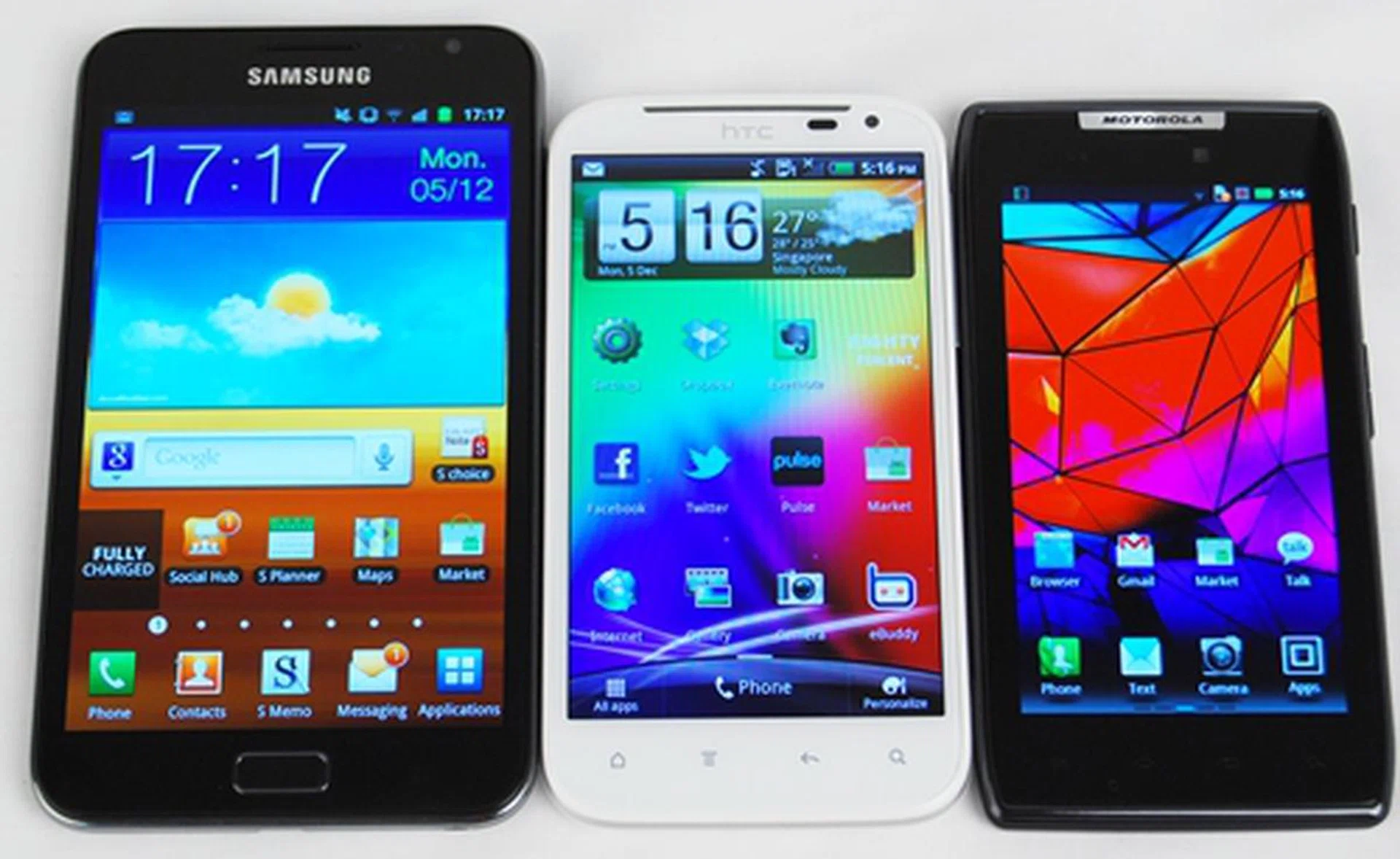 Samsung ups the ante on its competitors (HTC Sensation XL with 4.7-inch S-LCD display and Motorola Razr with 4.3-inch Super AMOLED Advanced display) with the mammoth 5.3-inch HD Super AMOLED display on its Galaxy Note.