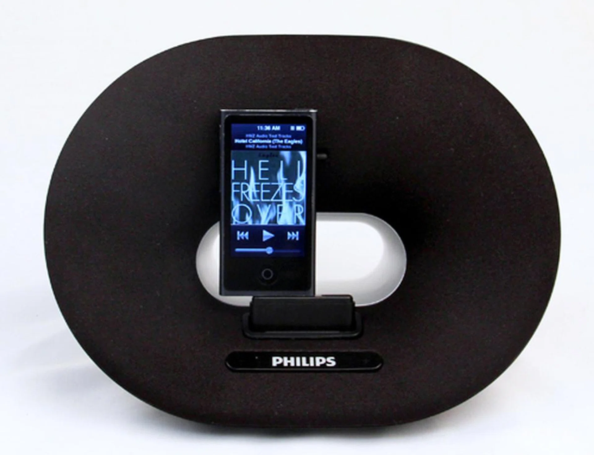 We used our 7th Generation iPod Nano to test the Philips DS3205, but take note that it doesn't sit as perfectly as an iPhone 5 due to its off-center location of the Lightning port.