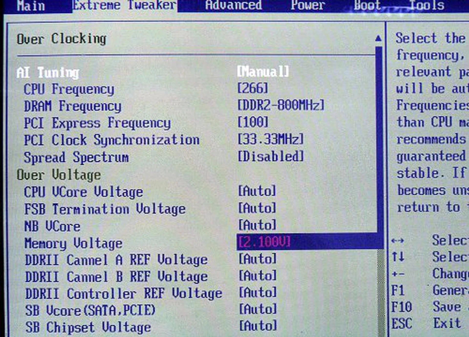 Top portion of the Extreme Tweaker BIOS in the ASUS Commando. CPU Frequency goes to 650MHz here.