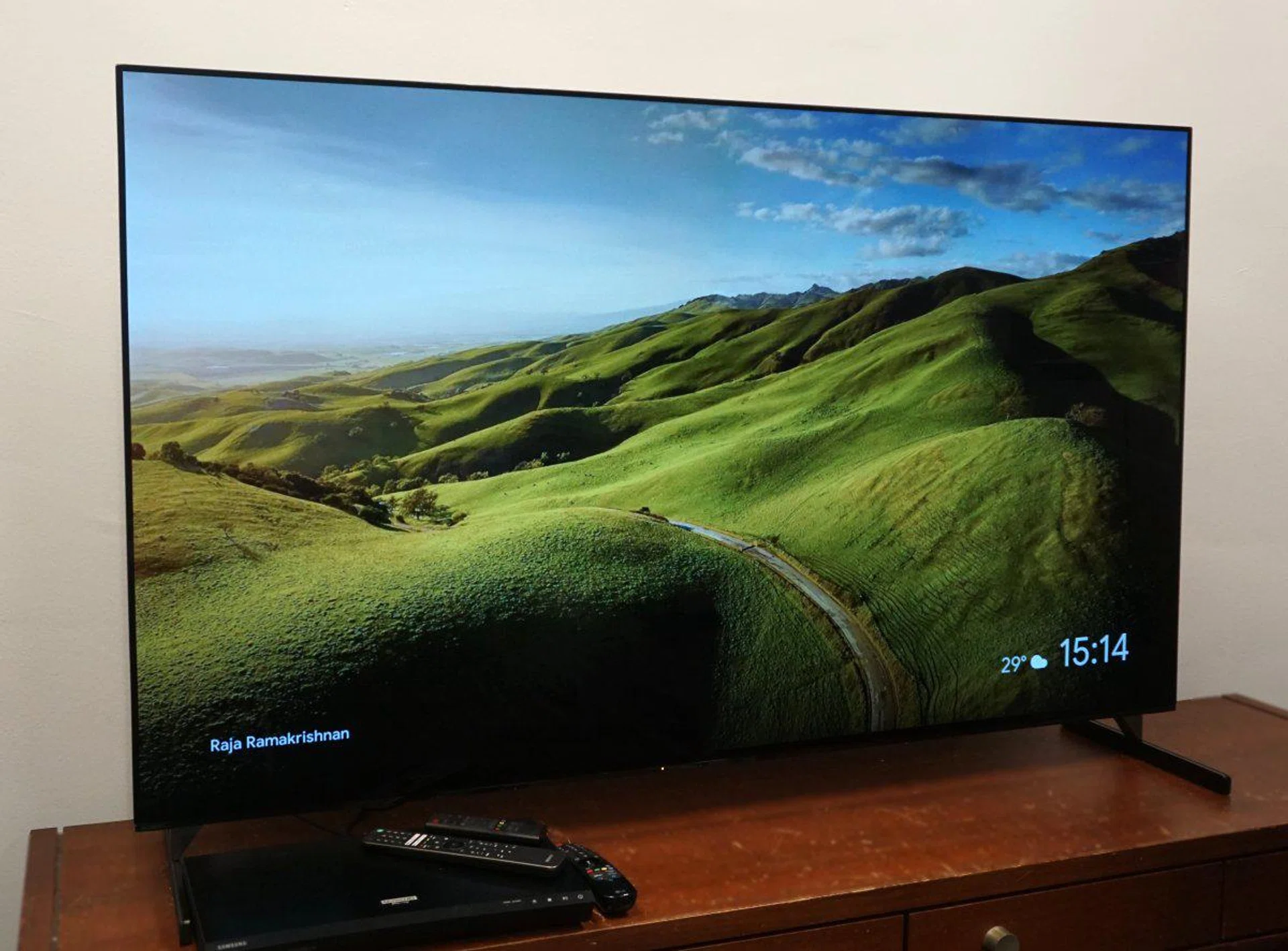 The Sony A90J Master Series is sitting unassumingly on our TV console.