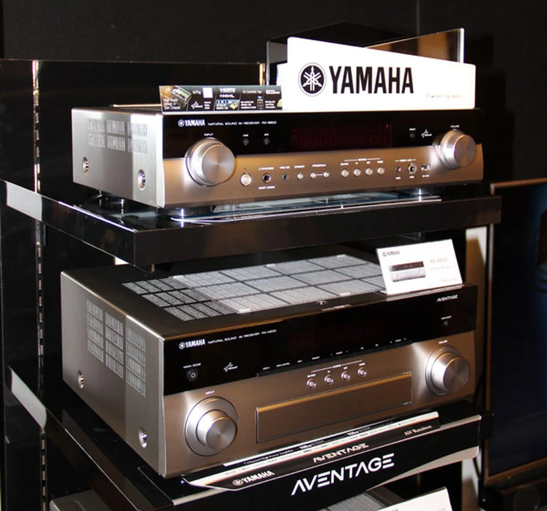 The slimmer profile of the RX-S600 (top) is easily apparent when compared with the more typically sized AV amplifier like the RX-A830 (below).