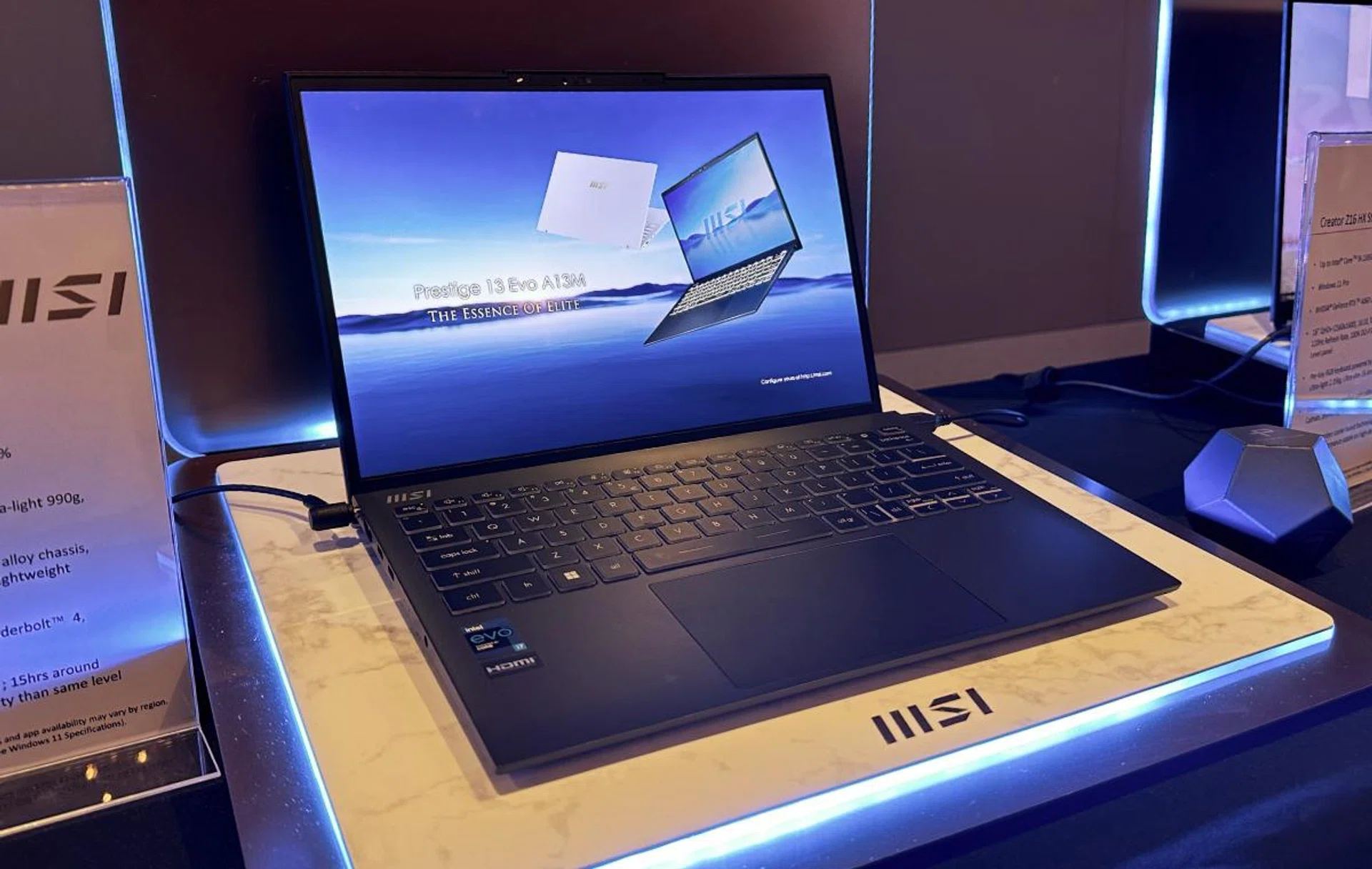 Thanks to its magnesium-alloy construction, the MSI Prestige 13 Evo weighs just 990g.