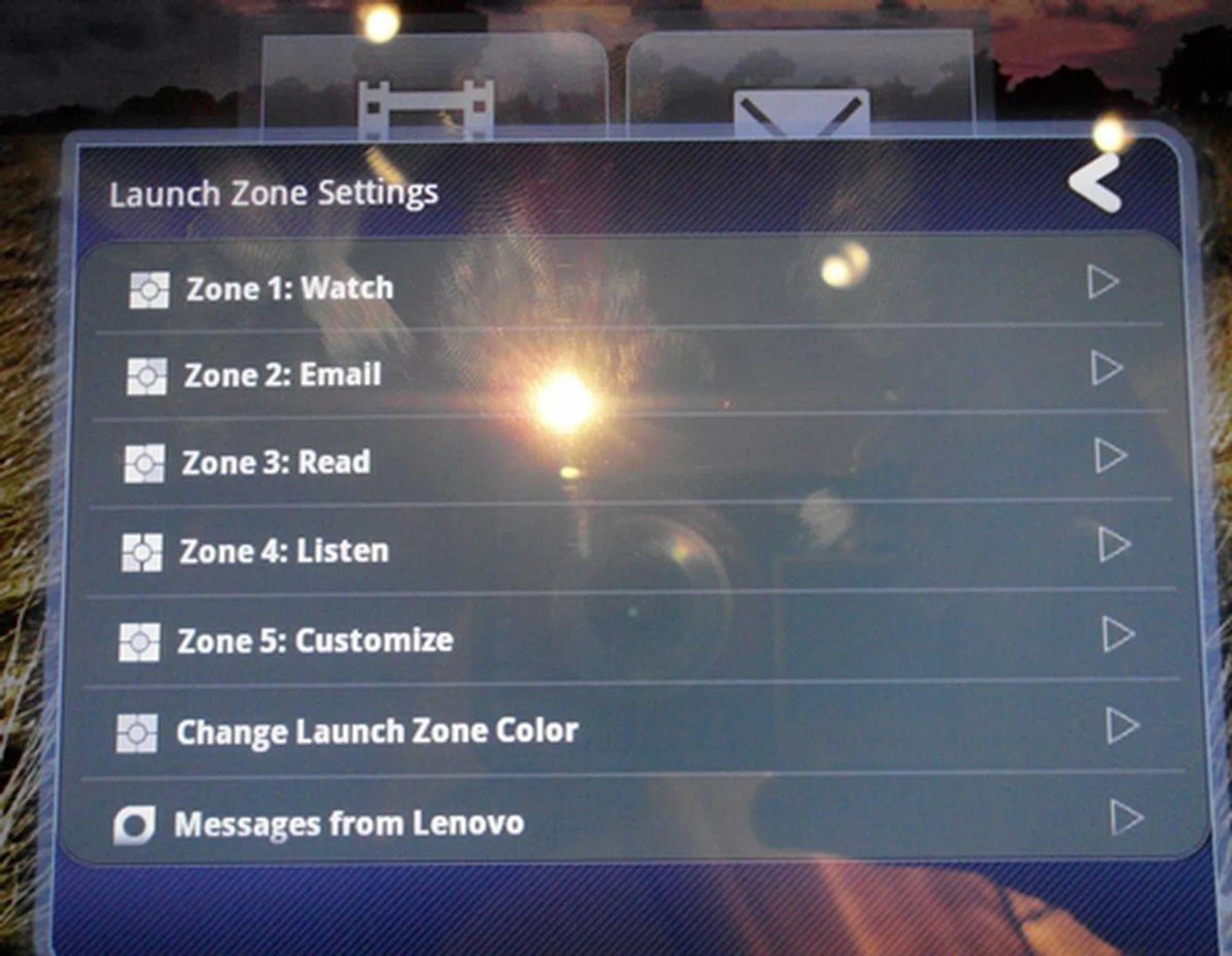 A tap on the left side of the "Launch Zone" lets you customize the shortcuts.