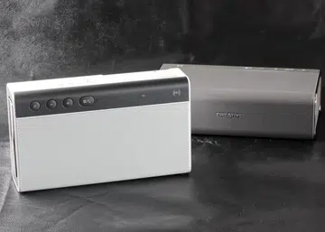 The new Sound Blaster Roar 2 in white, with the original Sound Blaster Roar in the rear.