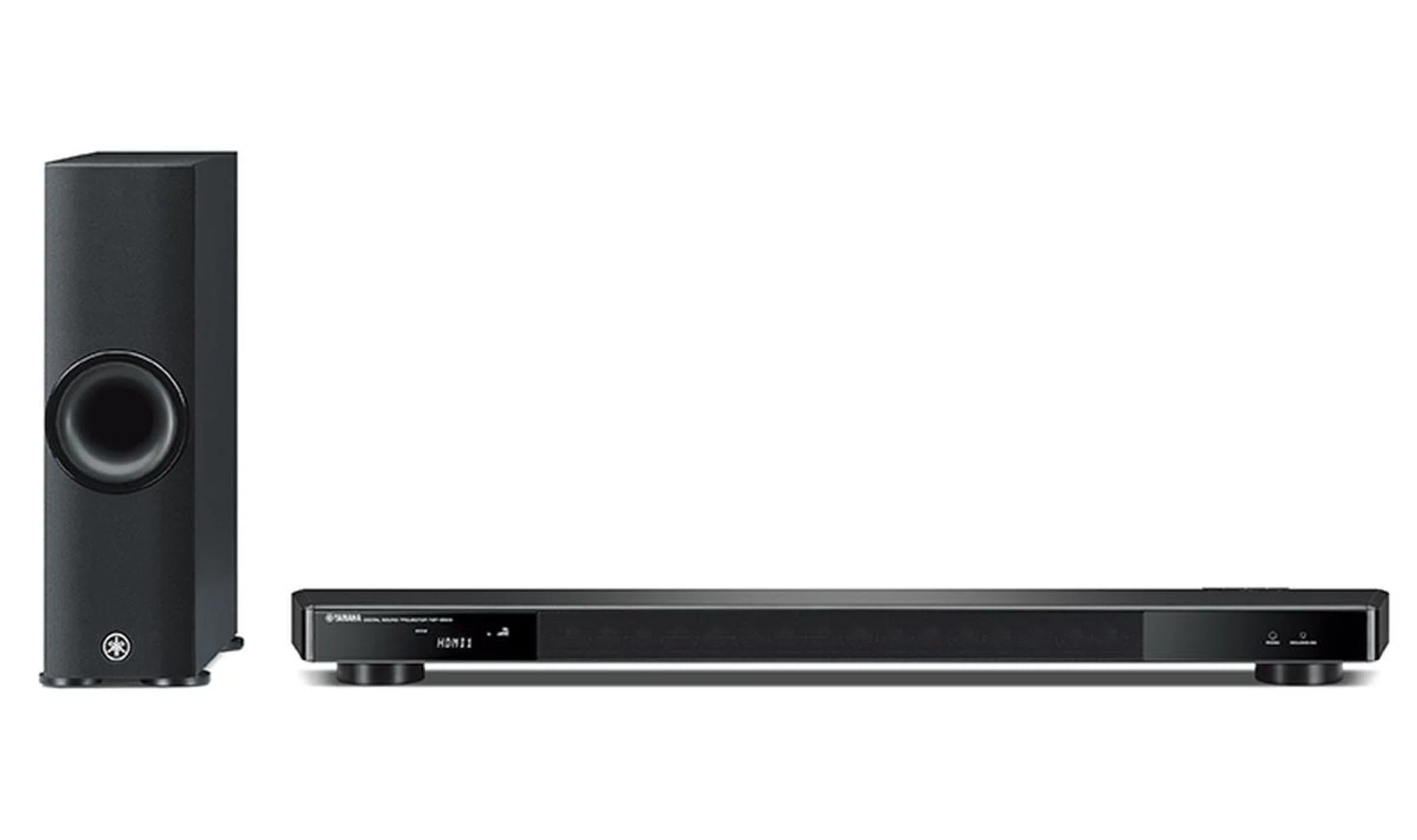 The YSP-2500 is a two piece speaker system made up of a center speaker unit and a wireless subwoofer.